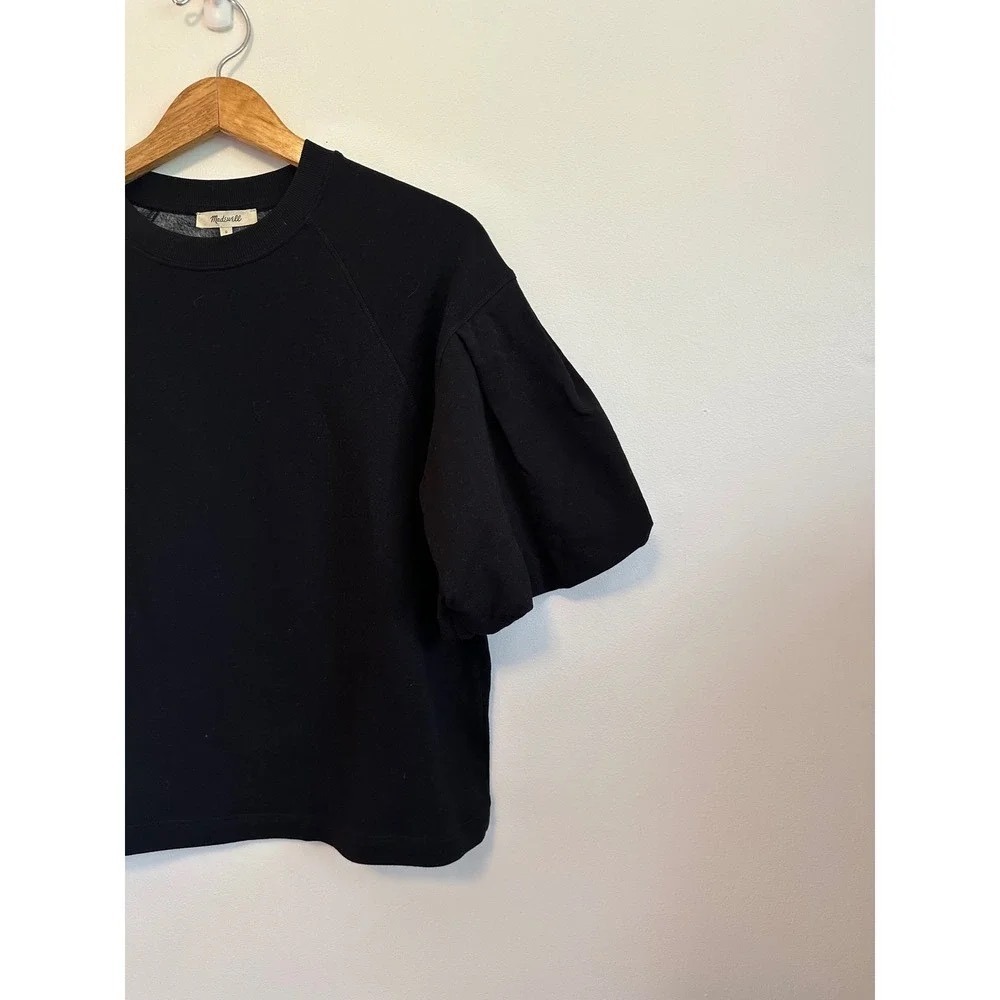 NWT Madewell Puff Short Sleeve Sweatshirt in True Black | Size Small - Picture 7 of 12